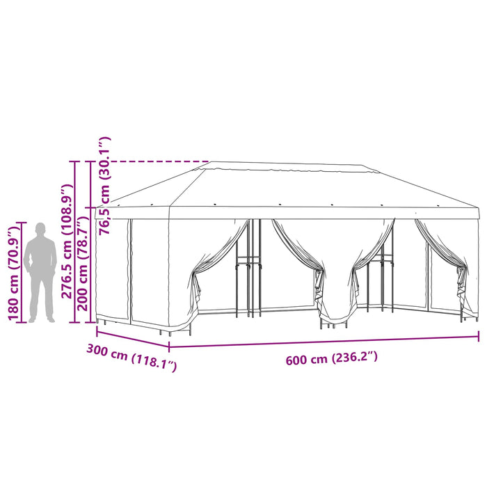 Pavilion cu panouri laterale 6 x 3 m Maro Poliester și oțel 190 - WALTI WALTI
