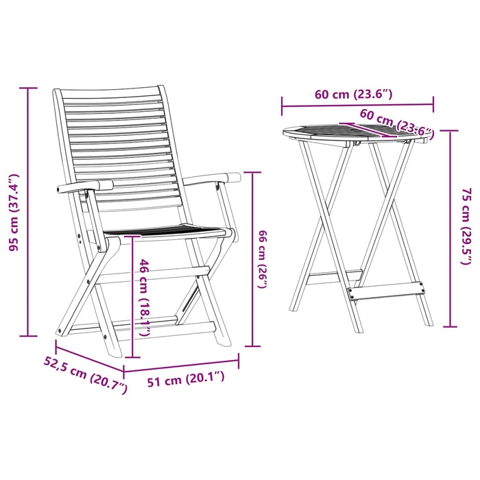 Set Bistro Pliabil 3 pcs Maro Lemn Solid de Acacia - WALTI WALTI