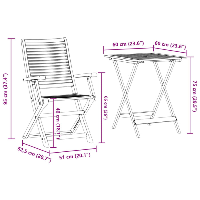 Set Bistro Pliabil 3 pcs Maro Lemn Solid de Acacia - WALTI WALTI