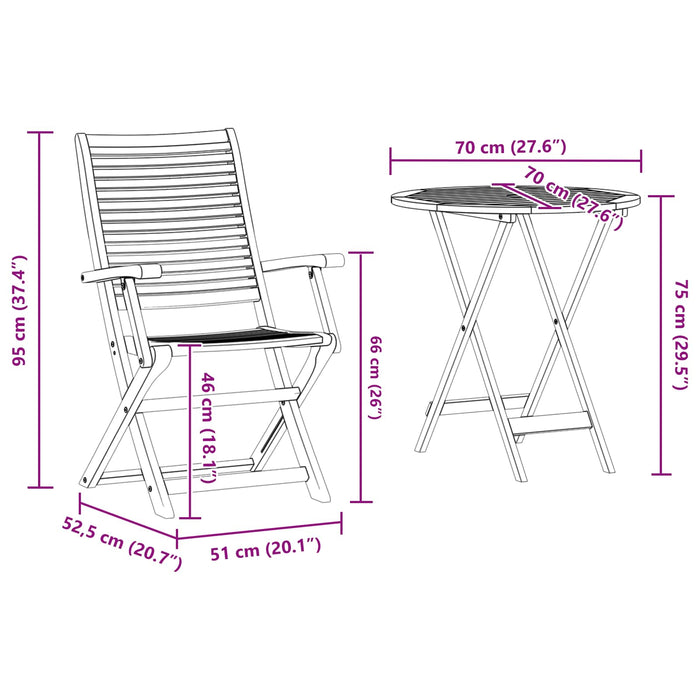 Set Bistro Pliabil 3 pcs Maro Lemn Solid de Acacia - WALTI WALTI