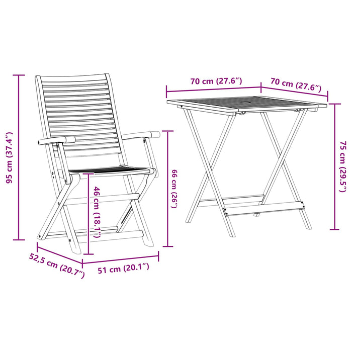 Set Bistro Pliabil 3 pcs Maro Lemn Solid de Acacia - WALTI WALTI