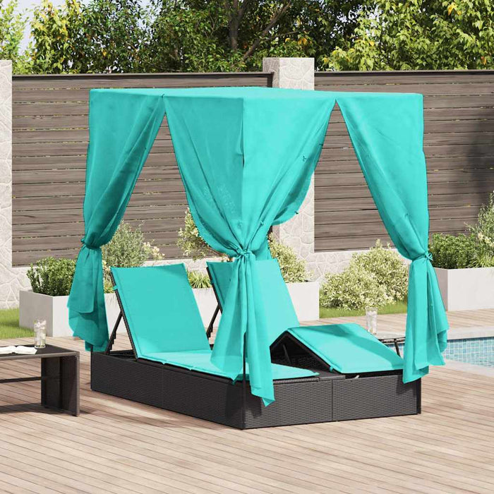 Șezlong dublu cu perdele Turcoaz 205 x 129 x 200 cm poliratan - WALTI WALTI