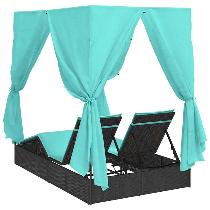 Șezlong dublu cu perdele Turcoaz 205 x 129 x 200 cm poliratan - WALTI WALTI