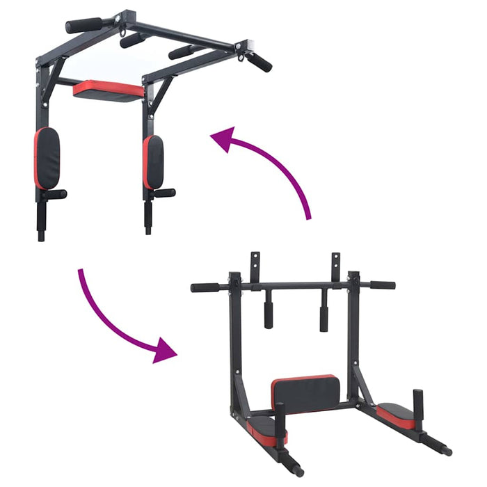 Stație pentru tracțiuni și dips Negru și roșu 89 x 59 x 70 cm WALTI