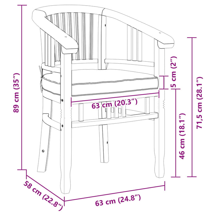 Scaun 2 pcs Maro 63 x 58 x 89 cm Lemn solid de tec - WALTI WALTI