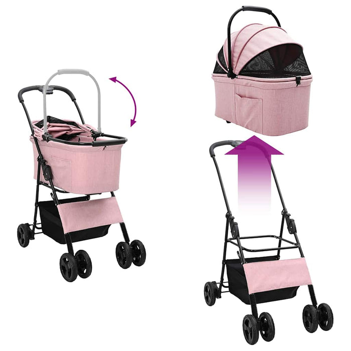 Carucior pentru Pisici Pliante Roz 81 x 47 x 99 cm Poliester WALTI