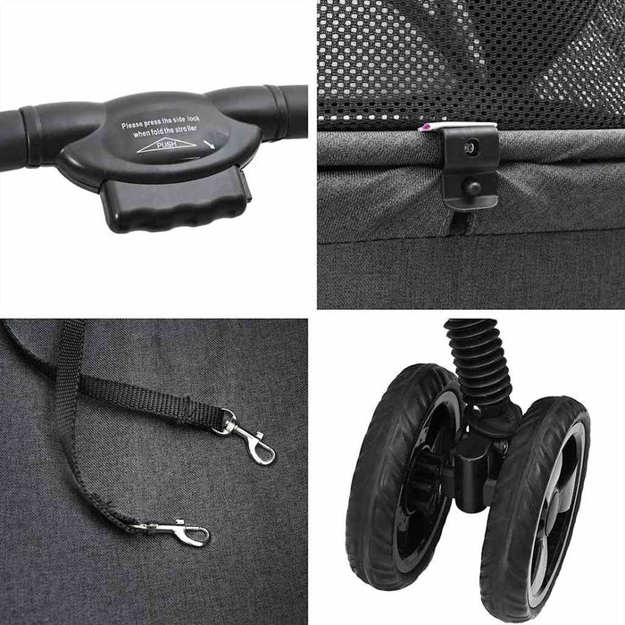 Carucior pentru Pisici Pliante Negru 81 x 47 x 99 cm Poliester WALTI