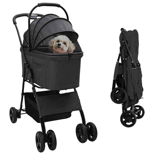 Carucior pentru Pisici Pliante Negru 81 x 47 x 99 cm Poliester - WALTI WALTI