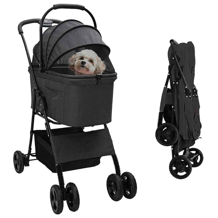 Carucior pentru Pisici Pliante Negru 81 x 47 x 99 cm Poliester WALTI