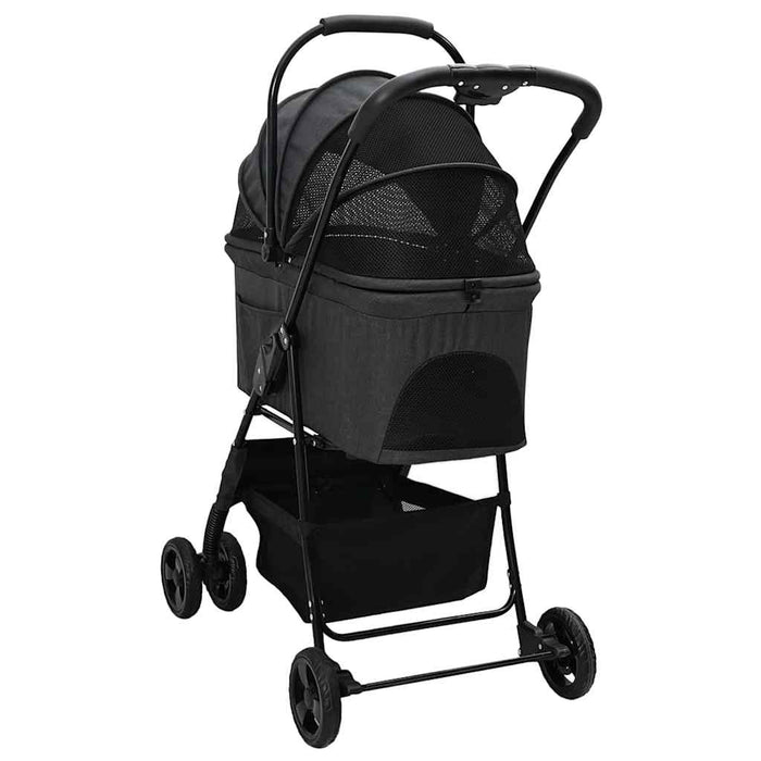 Carucior pentru Pisici Pliante Negru 81 x 47 x 99 cm Poliester WALTI