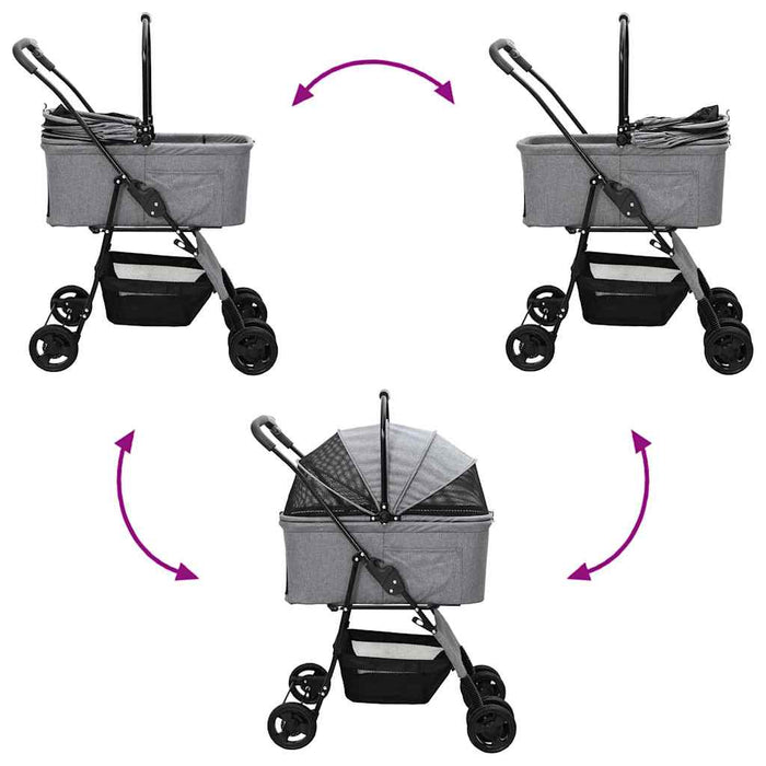 Carucior pentru Pisici Pliante Gri 81 x 47 x 99 cm Poliester WALTI