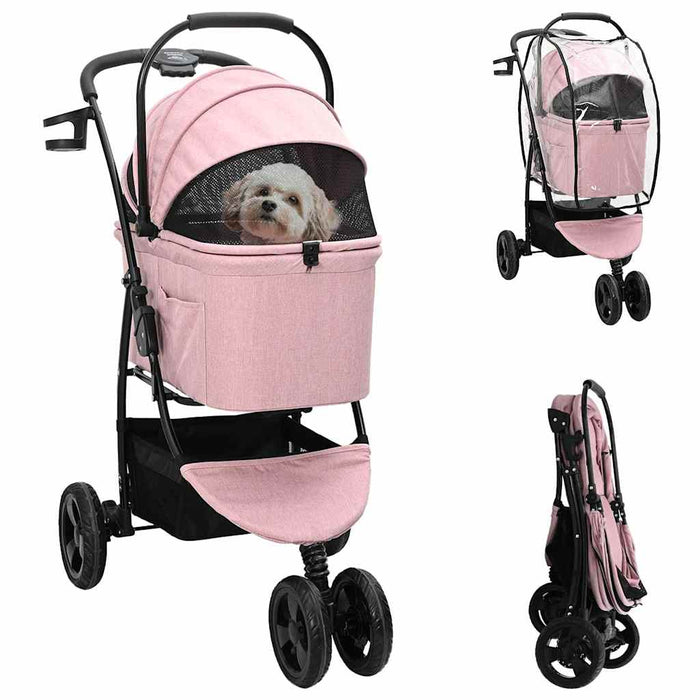 Carucior pentru Pisici Pliante Roz 78 x 54 x 101 cm Poliester WALTI