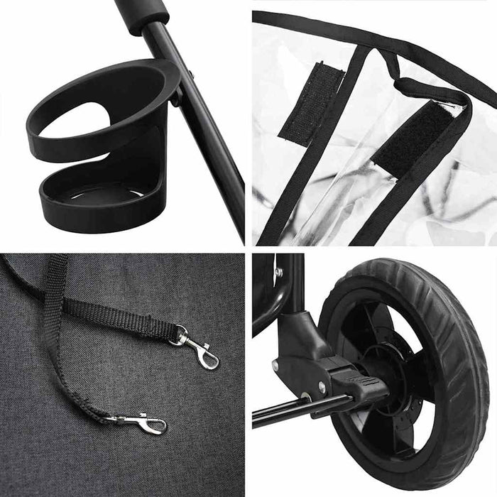 Carucior pentru Pisici Pliante Negru 78 x 54 x 101 cm Poliester WALTI