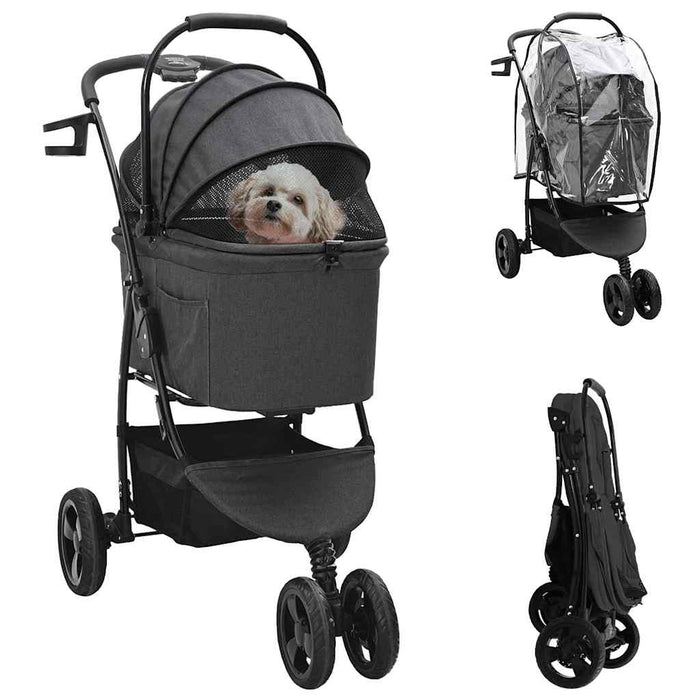 Carucior pentru Pisici Pliante Negru 78 x 54 x 101 cm Poliester WALTI