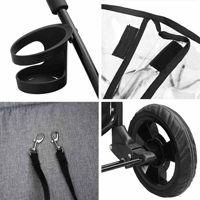Carucior pentru Pisici Pliante Gri 78 x 54 x 101 cm Poliester WALTI