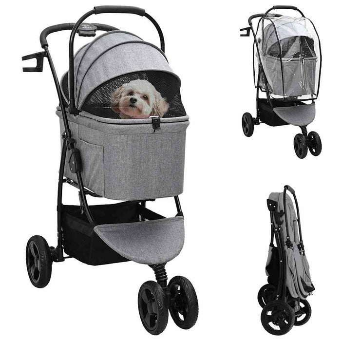 Carucior pentru Pisici Pliante Gri 78 x 54 x 101 cm Poliester WALTI