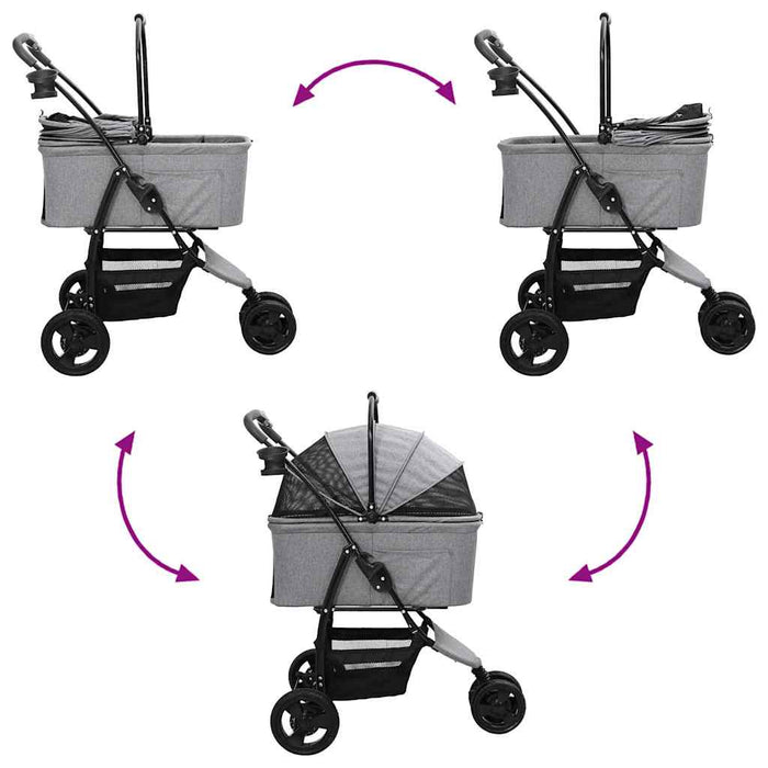 Carucior pentru Pisici Pliante Gri 78 x 54 x 101 cm Poliester WALTI