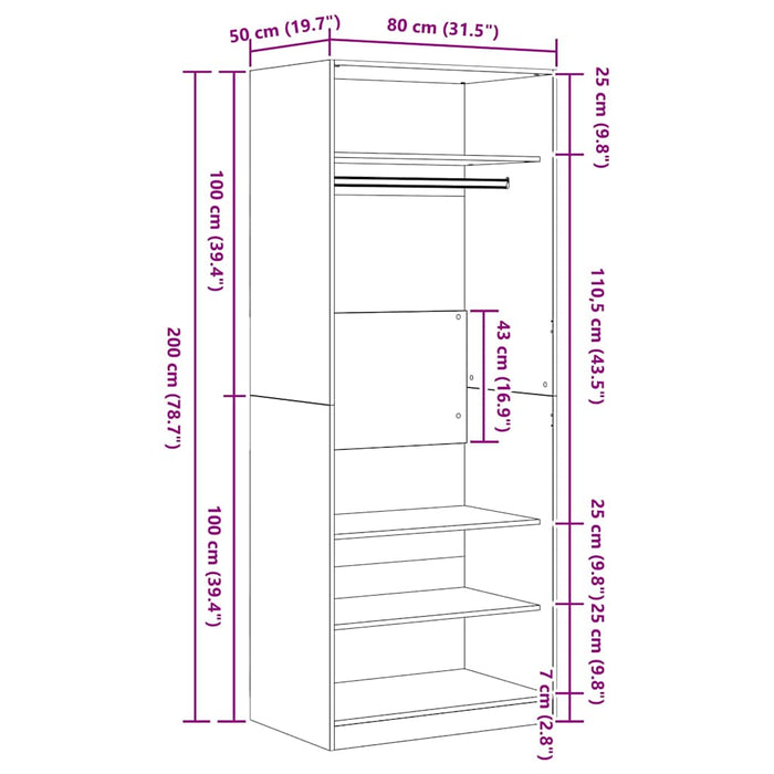 Dulap Stejar Artizanal 80 x 50 x 200 cm Lemn compozit WALTI