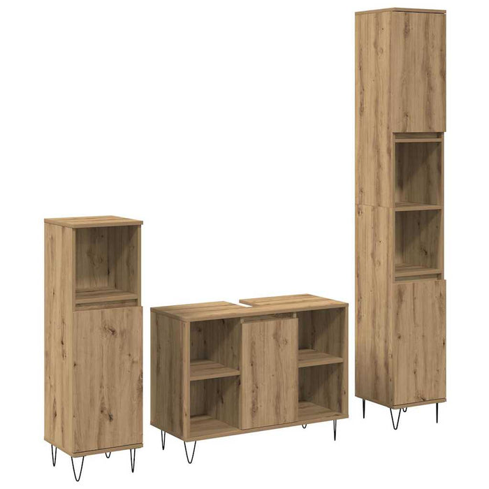 Set de Mobilier pentru Baie în Trei Piese Stejar Artizanal Lemn Prelucrat - WALTI WALTI