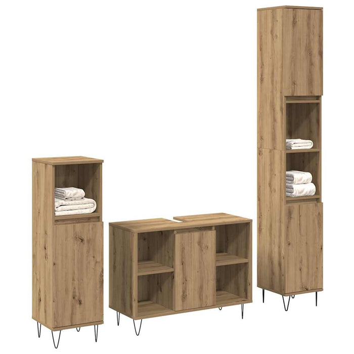 Set de Mobilier pentru Baie în Trei Piese Stejar Artizanal Lemn Prelucrat - WALTI WALTI