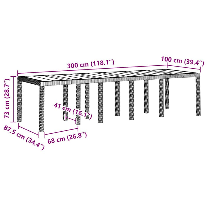 Masă de Grădină Gri deschis 300 x 100 x 73 cm poliratan WALTI