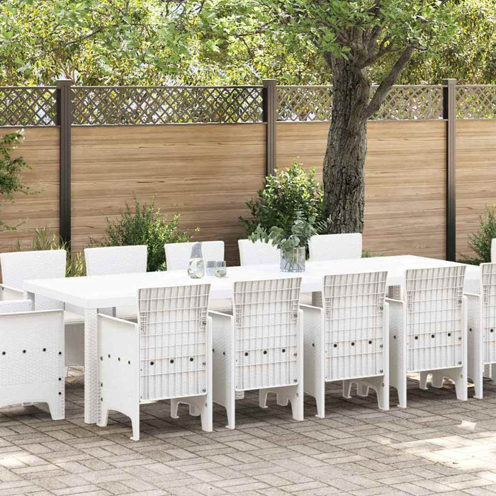 Set de masă pentru grădină 13 pcs Alb Polyrattan și bumbac - WALTI WALTI