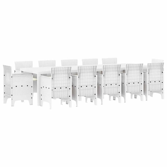 Set de masă pentru grădină 13 pcs Alb Polyrattan și bumbac - WALTI WALTI