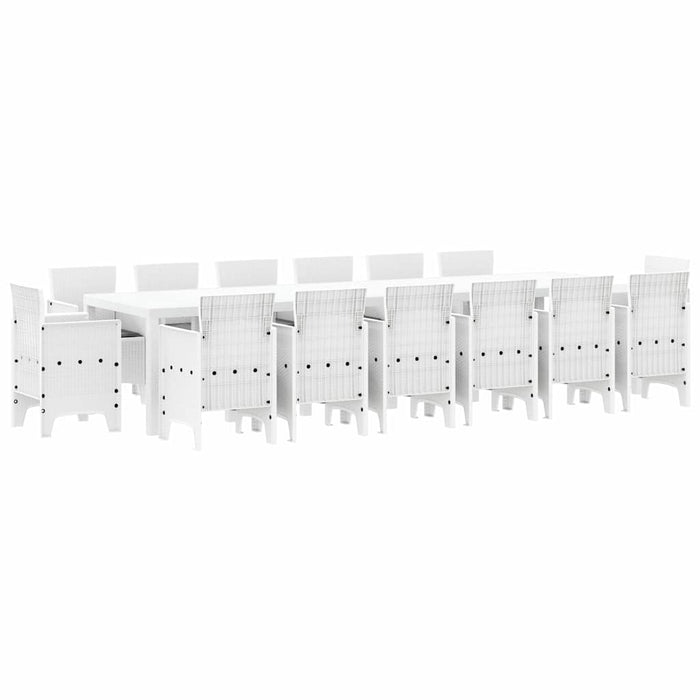 Set de masă de grădină 15 pcs Alb mare Ratan plastic și metal - WALTI WALTI