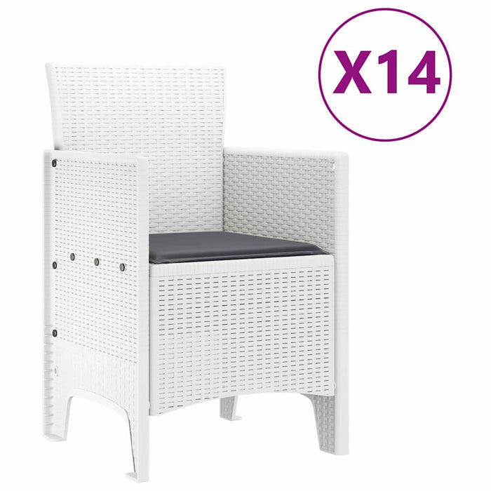 Set de masă de grădină 15 pcs Alb mare Ratan plastic și metal - WALTI WALTI