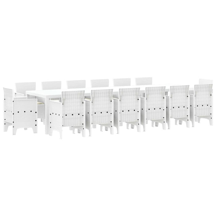 Set Dining Grădină 15 pcs Alb mare Ratan poli, Metal - WALTI WALTI
