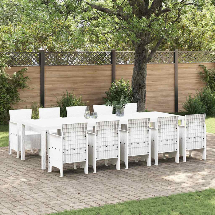 Set de masă pentru grădină 11 pcs Alb mare Rattan și oțel - WALTI WALTI