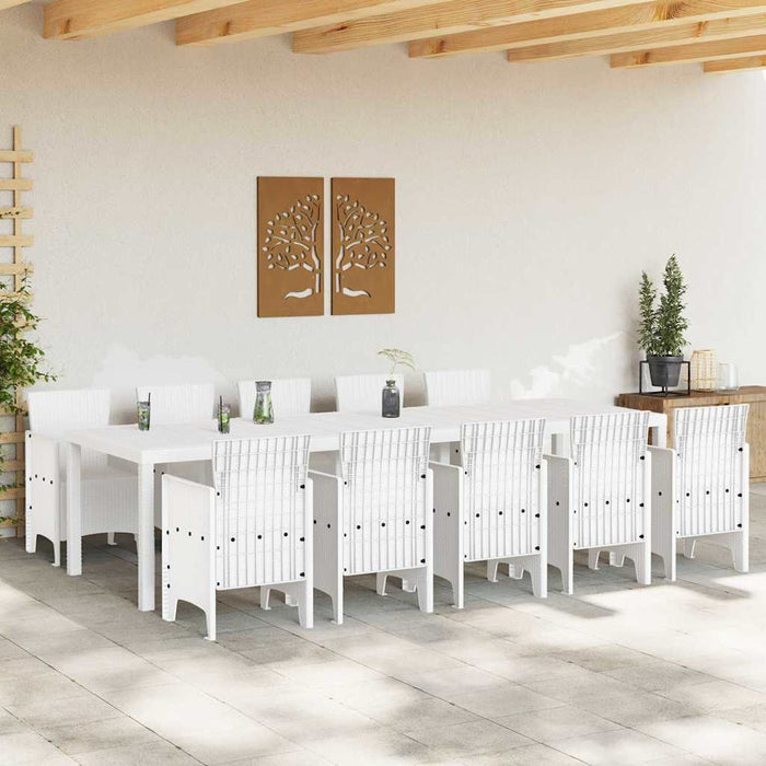 Set de masă pentru grădină 11 pcs Alb mare Rattan și oțel - WALTI WALTI