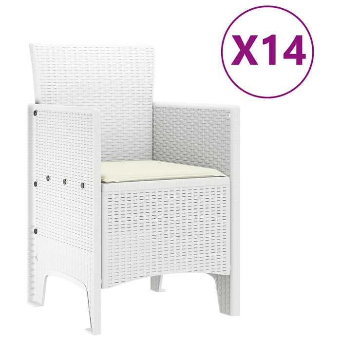 Set de masă de grădină cu perne 15 buc. Alb PP WALTI