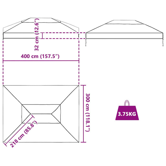 Husă de înlocuire pentru foișor Transparent 400 x 300 x 32 cm - WALTI WALTI