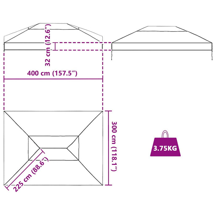 Husă de înlocuire pentru foișor Transparent 400 x 300 x 32 cm - WALTI WALTI