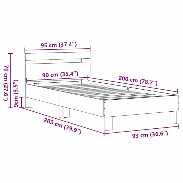 Cadru de pat Lemn vechi 203 x 95 x 70 cm Lemn compozit - WALTI WALTI
