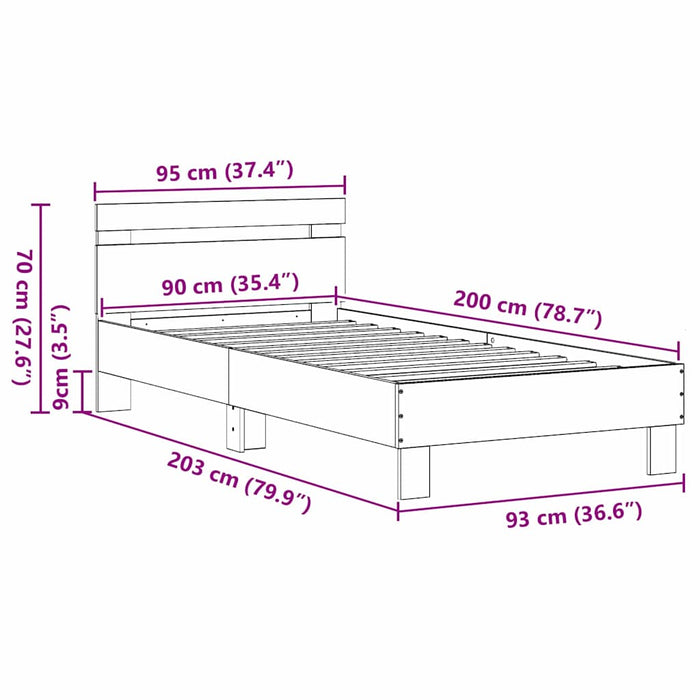 Cadru de pat Stejar Negru 203 x 95 x 70 cm Lemn compozit - WALTI WALTI