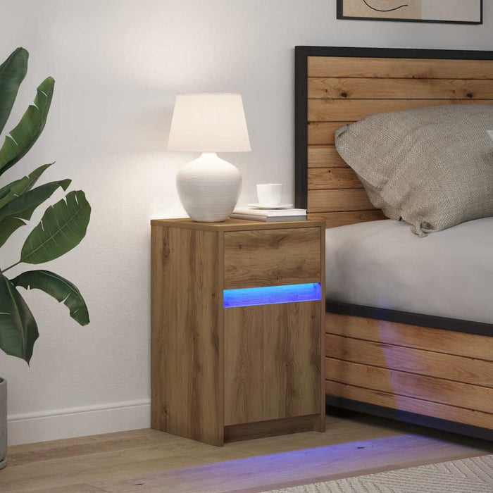 Noptieră LED stejar artizanal 38 x 34 x 61 cm Lemn compozit - WALTI WALTI
