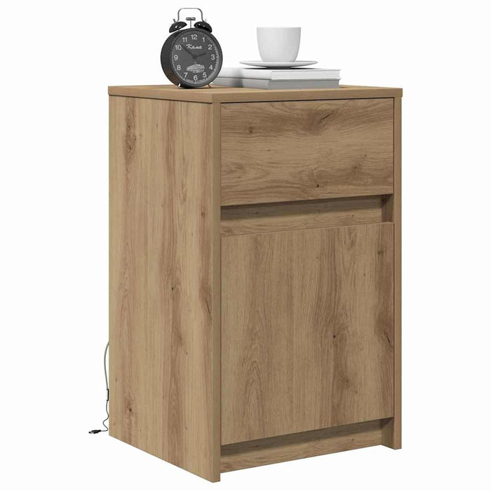 Noptieră LED stejar artizanal 38 x 34 x 61 cm Lemn compozit - WALTI WALTI