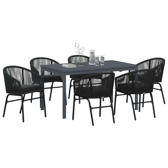 Set de mese pentru grădină 7 pcs Negru Mare Metal & Sfoară - WALTI WALTI