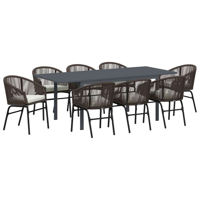Set mese grădină 9 pcs Maro mare Metal, Ratan, Compozit lemnos - WALTI WALTI