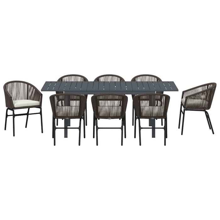 Set mese grădină 9 pcs Maro mare Metal, Ratan, Compozit lemnos - WALTI WALTI