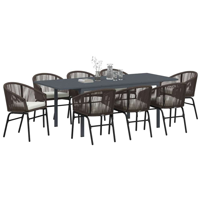 Set mese grădină 9 pcs Maro mare Metal, Ratan, Compozit lemnos - WALTI WALTI