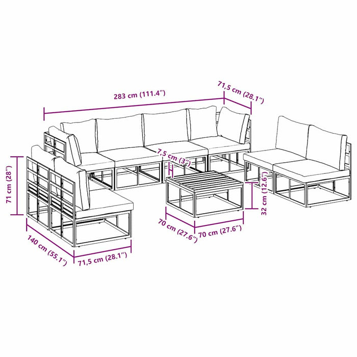 Set de canapele pentru grădină 9 pcs Negru 70 x 70 x 32 cm - WALTI WALTI