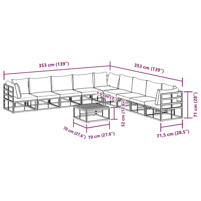 Set de canapele pentru grădină 10 pcs Negru 70 x 70 x 32 cm - WALTI WALTI