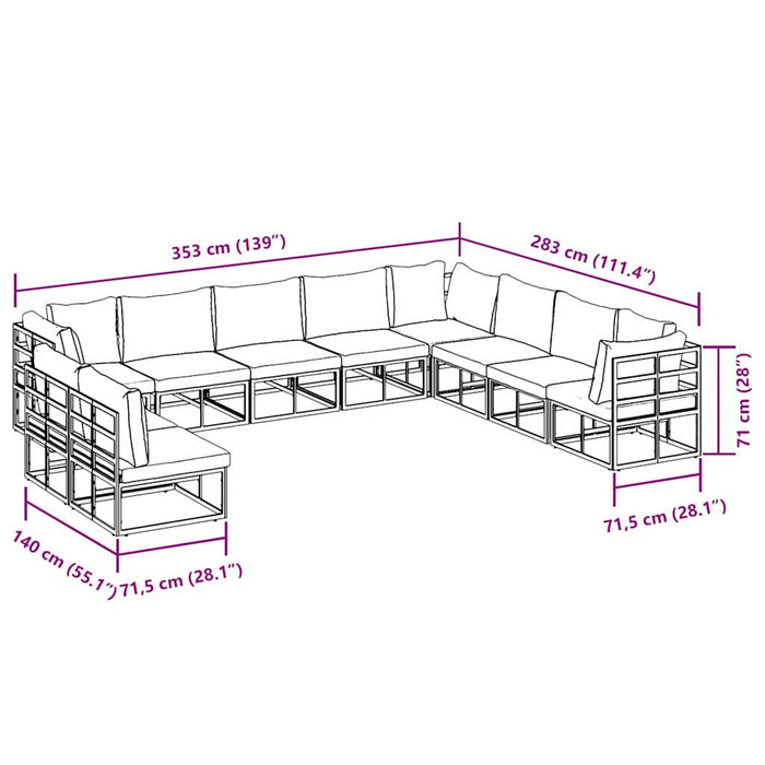 Set de canapele pentru grădină 10 pcs Negru 353 x 283 x 71 cm - WALTI WALTI
