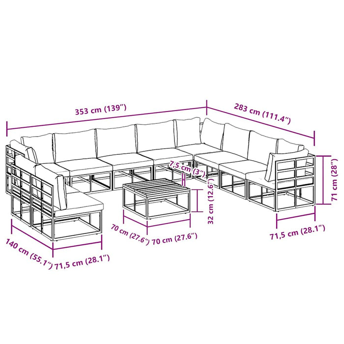 Set de canapele pentru grădină 11 pcs Negru 70 x 70 x 32 cm - WALTI WALTI