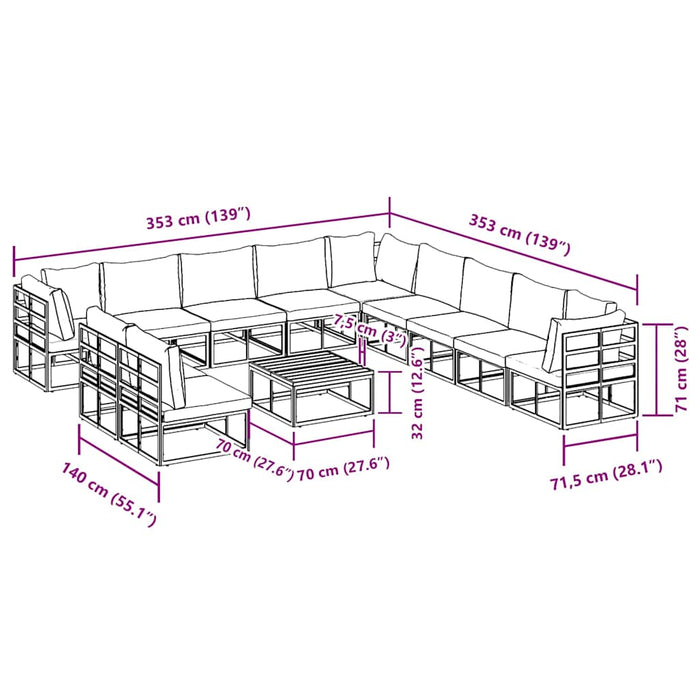 Set de canapele pentru grădină 12 pcs Negru 70 x 70 x 32 cm - WALTI WALTI