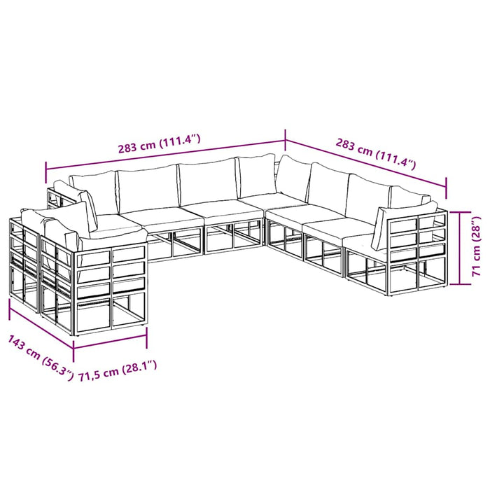 Set de canapele pentru grădină 9 pcs Negru 283 x 283 x 71 cm - WALTI WALTI