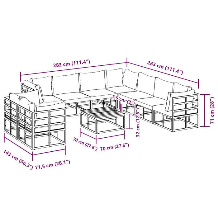 Set de canapele pentru grădină 10 pcs Negru 70 x 70 x 32 cm - WALTI WALTI